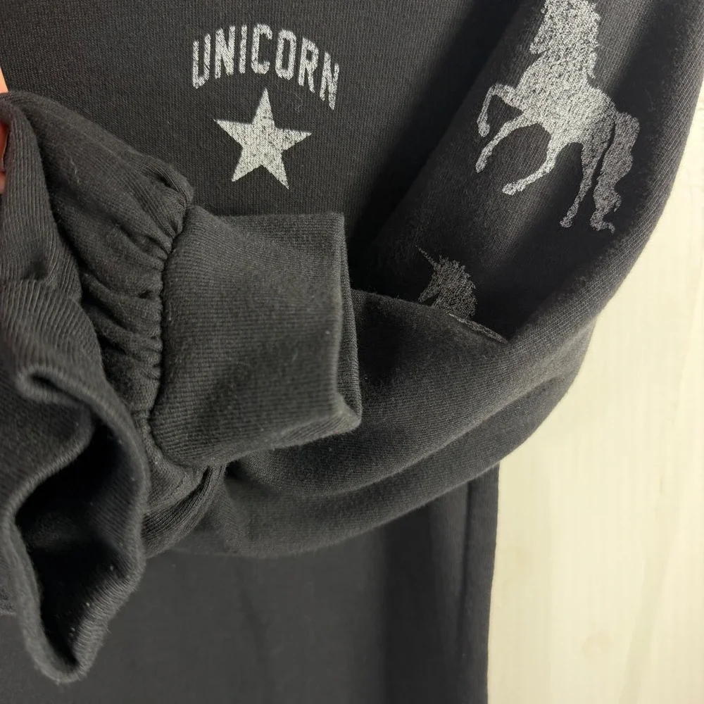 Gap Kids Girls XXL 14-16 Black Unicorn Glitter Graphic Hooded Sweatshirt Dress